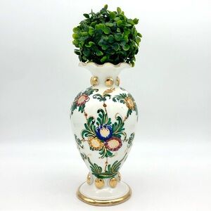 Italian Hollywood Regency Style Vase Ruffle Top Floral Gold Gilded Vintage Italy